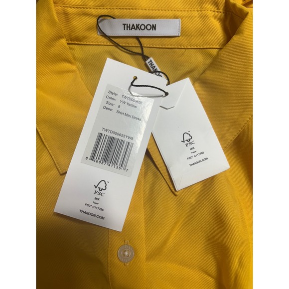 Thakoon NEW Shirt Mini‎ Dress Button Down Long Sleeve Yellow Size 8 - Picture 4 of 5